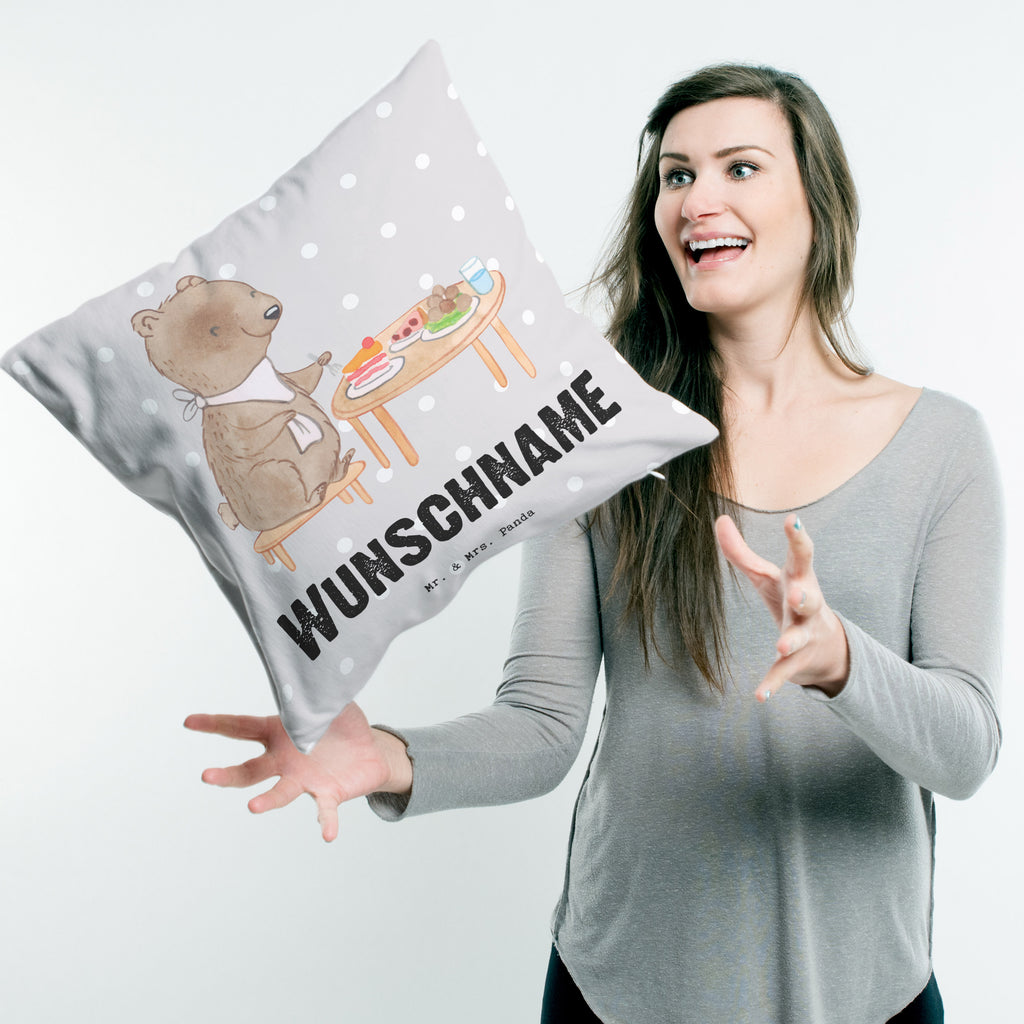 Personalisiertes Kissen Bär Essen gehen Tage Kissen, personalisiert, Name, Wunschname, bedrucken, Kopfkissen, Geschenk, Sport, Sportart, Hobby, Schenken, Danke, Dankeschön, Auszeichnung, Gewinn, Sportler, Essen gehen, Essen, Restaurant, Restaurantbesuch