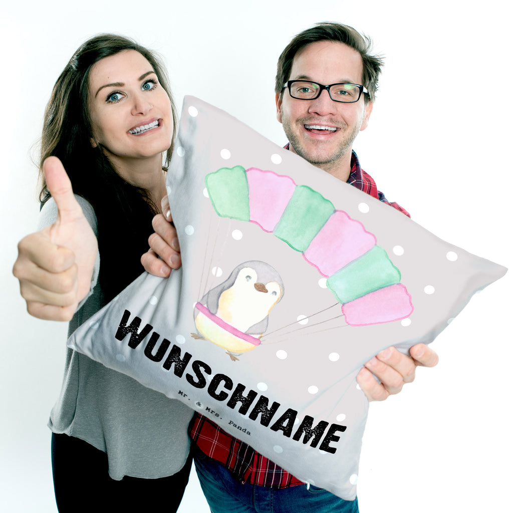 Personalisiertes Kissen Pinguin Fallschirm springen Tage Kissen, personalisiert, Name, Wunschname, bedrucken, Kopfkissen, Geschenk, Sport, Sportart, Hobby, Schenken, Danke, Dankeschön, Auszeichnung, Gewinn, Sportler, Fallschirmspringen, Skydive, Fallschirmsprung