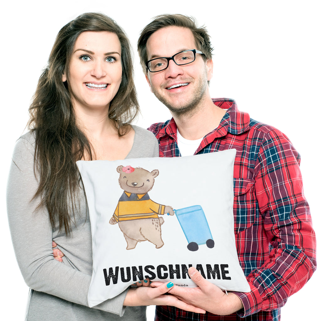 Personalisiertes Kissen Müllwerkerin mit Herz Kissen, personalisiert, Name, Wunschname, bedrucken, Kopfkissen, Beruf, Ausbildung, Jubiläum, Abschied, Rente, Kollege, Kollegin, Geschenk, Schenken, Arbeitskollege, Mitarbeiter, Firma, Danke, Dankeschön, Müllwerkerin, Fachkraft Kreislauf- und Abfallwirtschaft, Müllentsorgerin, Kehrichtfrau, Müllfrau, Müllfahreriin