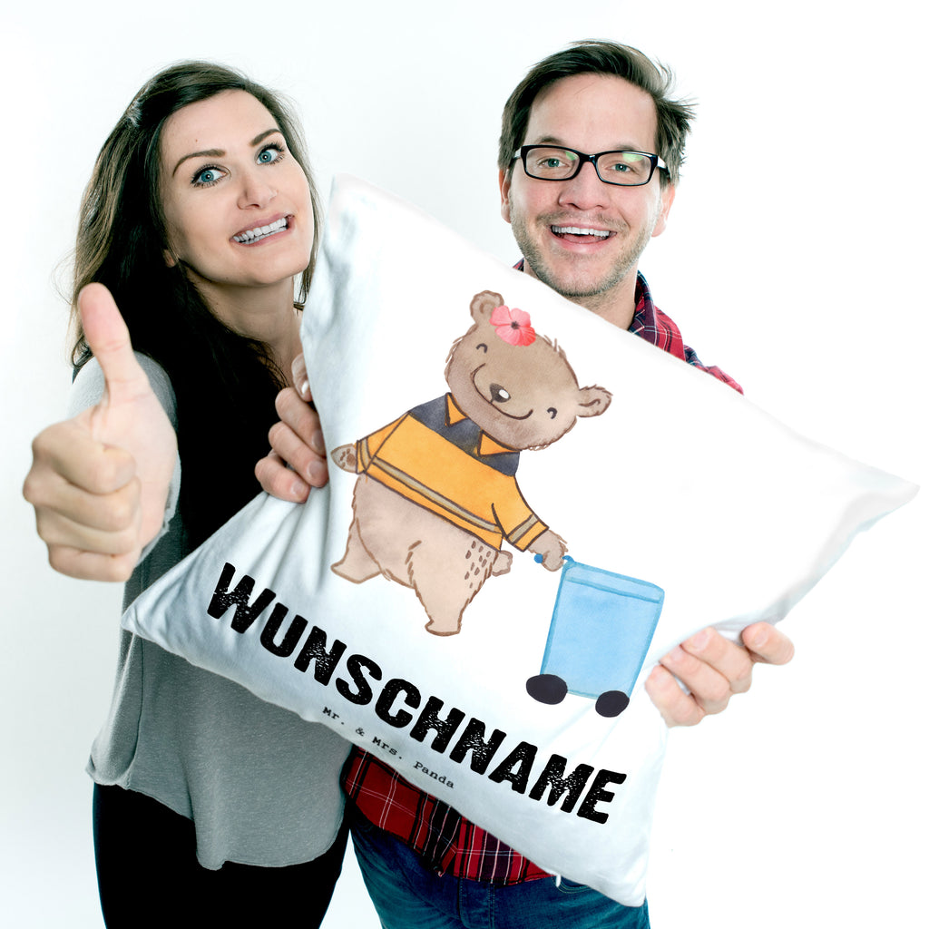 Personalisiertes Kissen Müllwerkerin mit Herz Kissen, personalisiert, Name, Wunschname, bedrucken, Kopfkissen, Beruf, Ausbildung, Jubiläum, Abschied, Rente, Kollege, Kollegin, Geschenk, Schenken, Arbeitskollege, Mitarbeiter, Firma, Danke, Dankeschön, Müllwerkerin, Fachkraft Kreislauf- und Abfallwirtschaft, Müllentsorgerin, Kehrichtfrau, Müllfrau, Müllfahreriin