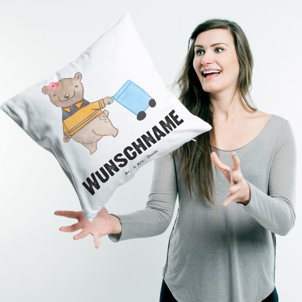 Personalisiertes Kissen Müllwerkerin mit Herz Kissen, personalisiert, Name, Wunschname, bedrucken, Kopfkissen, Beruf, Ausbildung, Jubiläum, Abschied, Rente, Kollege, Kollegin, Geschenk, Schenken, Arbeitskollege, Mitarbeiter, Firma, Danke, Dankeschön, Müllwerkerin, Fachkraft Kreislauf- und Abfallwirtschaft, Müllentsorgerin, Kehrichtfrau, Müllfrau, Müllfahreriin