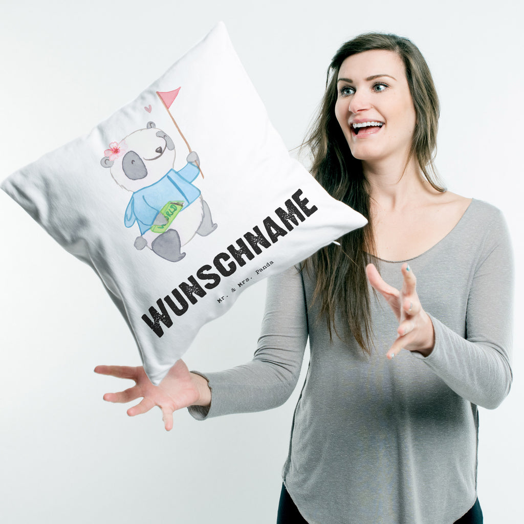 Personalisiertes Kissen Reiseleiterin mit Herz Kissen, personalisiert, Name, Wunschname, bedrucken, Kopfkissen, Beruf, Ausbildung, Jubiläum, Abschied, Rente, Kollege, Kollegin, Geschenk, Schenken, Arbeitskollege, Mitarbeiter, Firma, Danke, Dankeschön