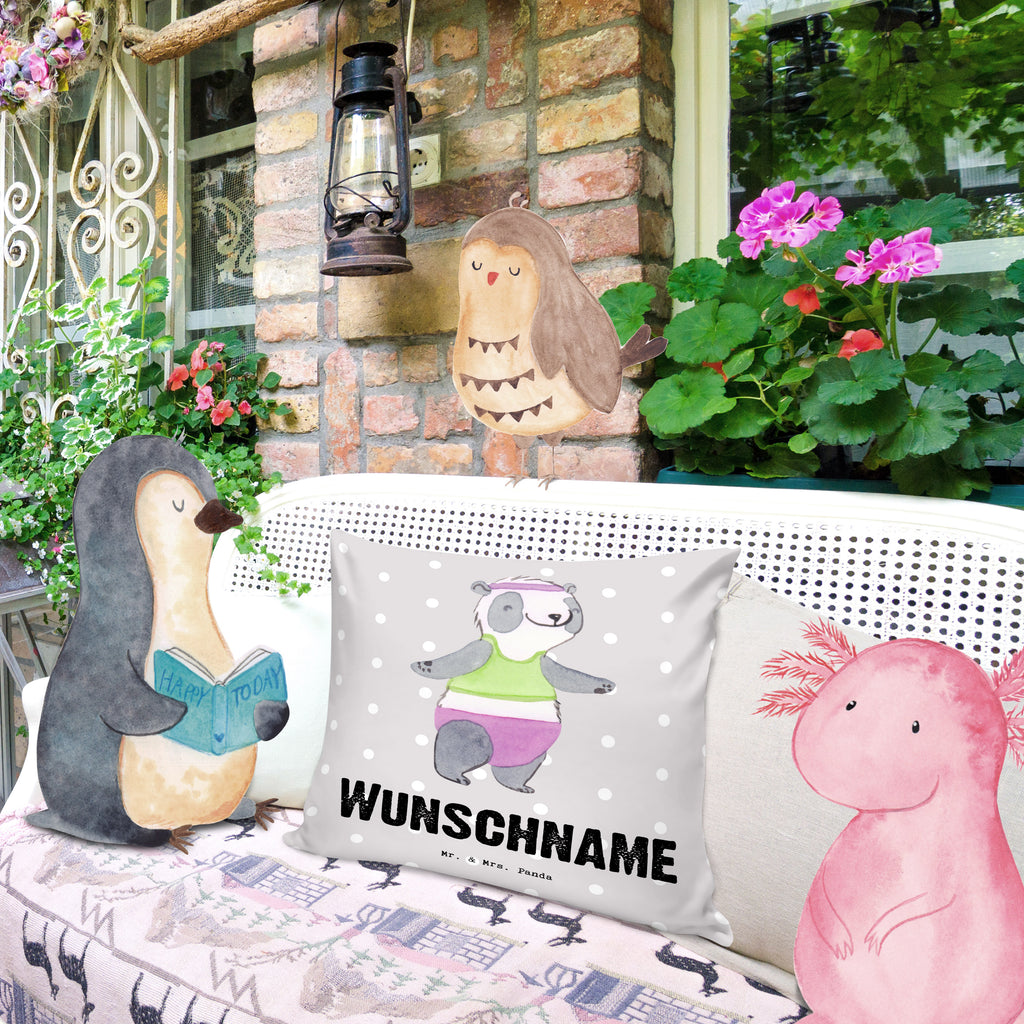 Personalisiertes Kissen Panda Aerobic Tage Kissen, personalisiert, Name, Wunschname, bedrucken, Kopfkissen, Geschenk, Sport, Sportart, Hobby, Schenken, Danke, Dankeschön, Auszeichnung, Gewinn, Sportler, Aerobic, Aerobic Fitness, Fitnessstudio