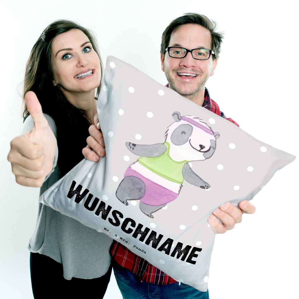 Personalisiertes Kissen Panda Aerobic Tage Kissen, personalisiert, Name, Wunschname, bedrucken, Kopfkissen, Geschenk, Sport, Sportart, Hobby, Schenken, Danke, Dankeschön, Auszeichnung, Gewinn, Sportler, Aerobic, Aerobic Fitness, Fitnessstudio
