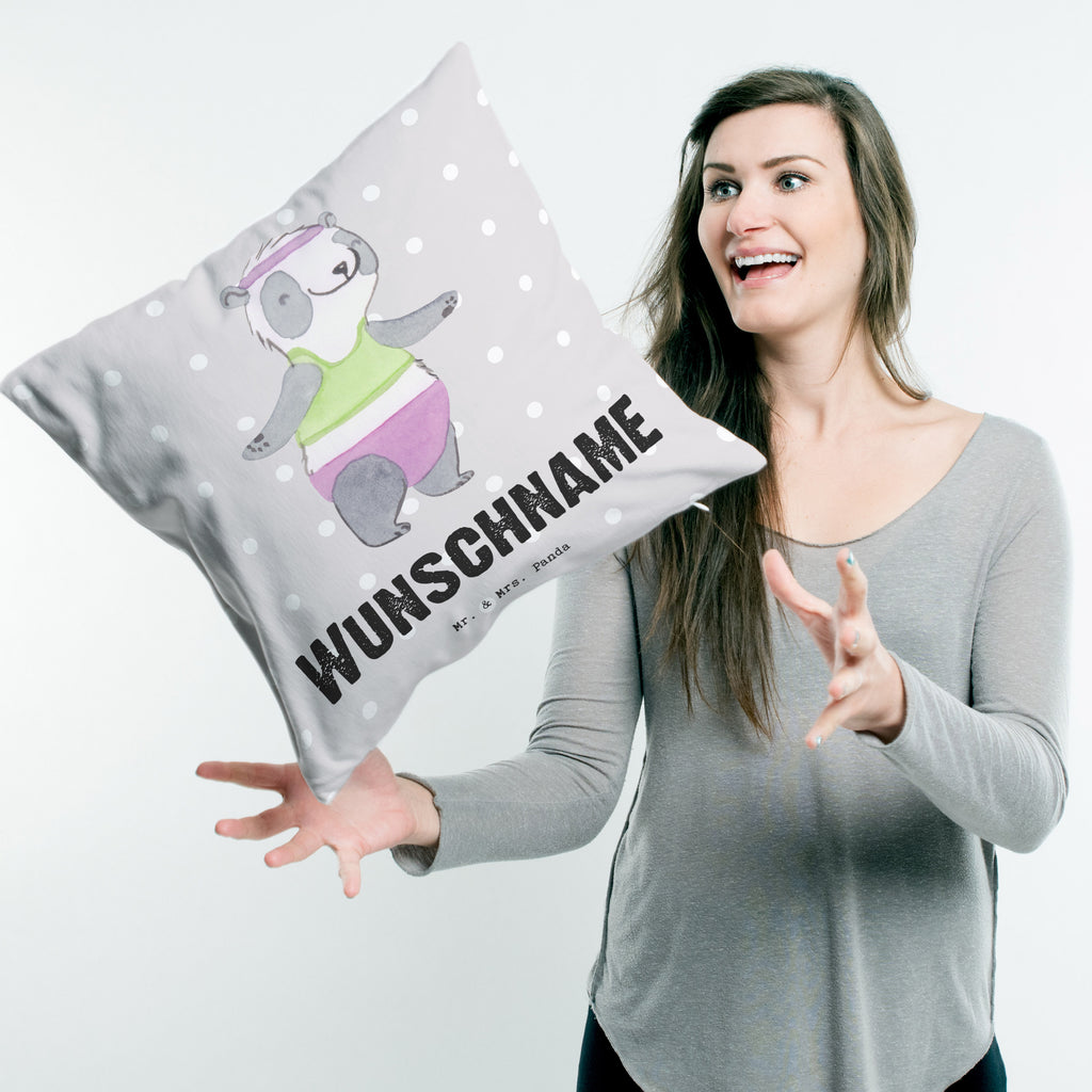 Personalisiertes Kissen Panda Aerobic Tage Kissen, personalisiert, Name, Wunschname, bedrucken, Kopfkissen, Geschenk, Sport, Sportart, Hobby, Schenken, Danke, Dankeschön, Auszeichnung, Gewinn, Sportler, Aerobic, Aerobic Fitness, Fitnessstudio
