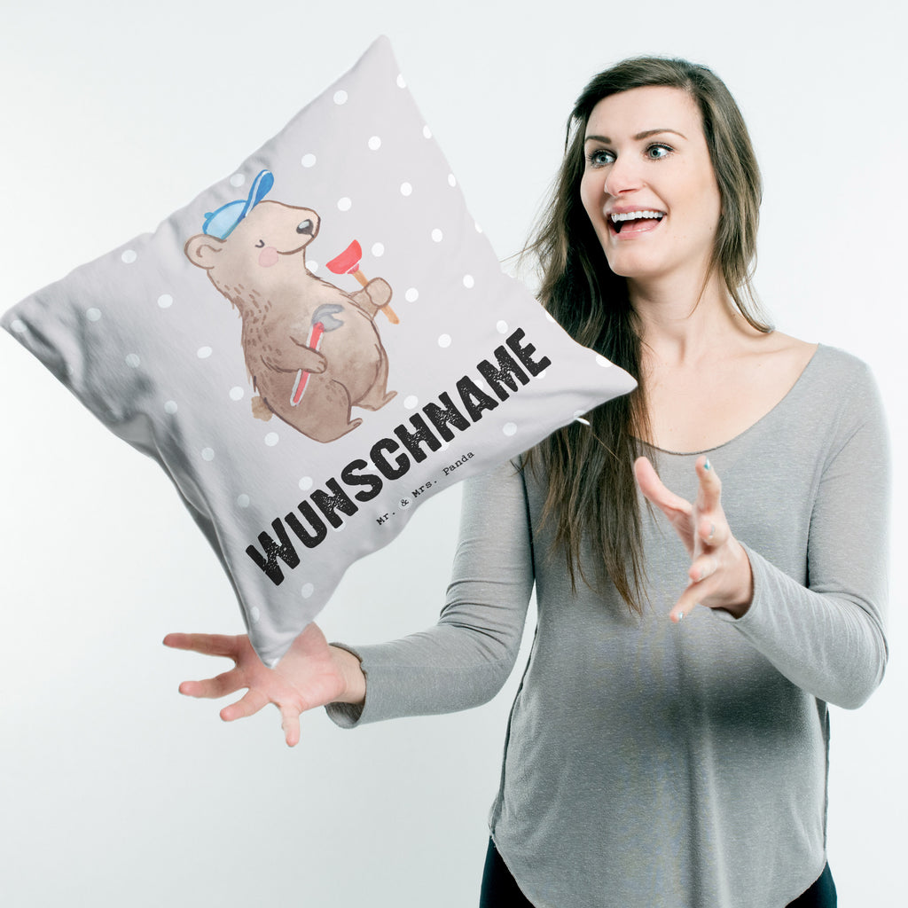 Personalisiertes Kissen Klempner mit Herz Kissen, personalisiert, Name, Wunschname, bedrucken, Kopfkissen, Beruf, Ausbildung, Jubiläum, Abschied, Rente, Kollege, Kollegin, Geschenk, Schenken, Arbeitskollege, Mitarbeiter, Firma, Danke, Dankeschön, Klempner, Handwerker, Installateur, Meister, Gesellenprüfung, Fachbetrieb, Bauklempner, Sanitärinstallationen
