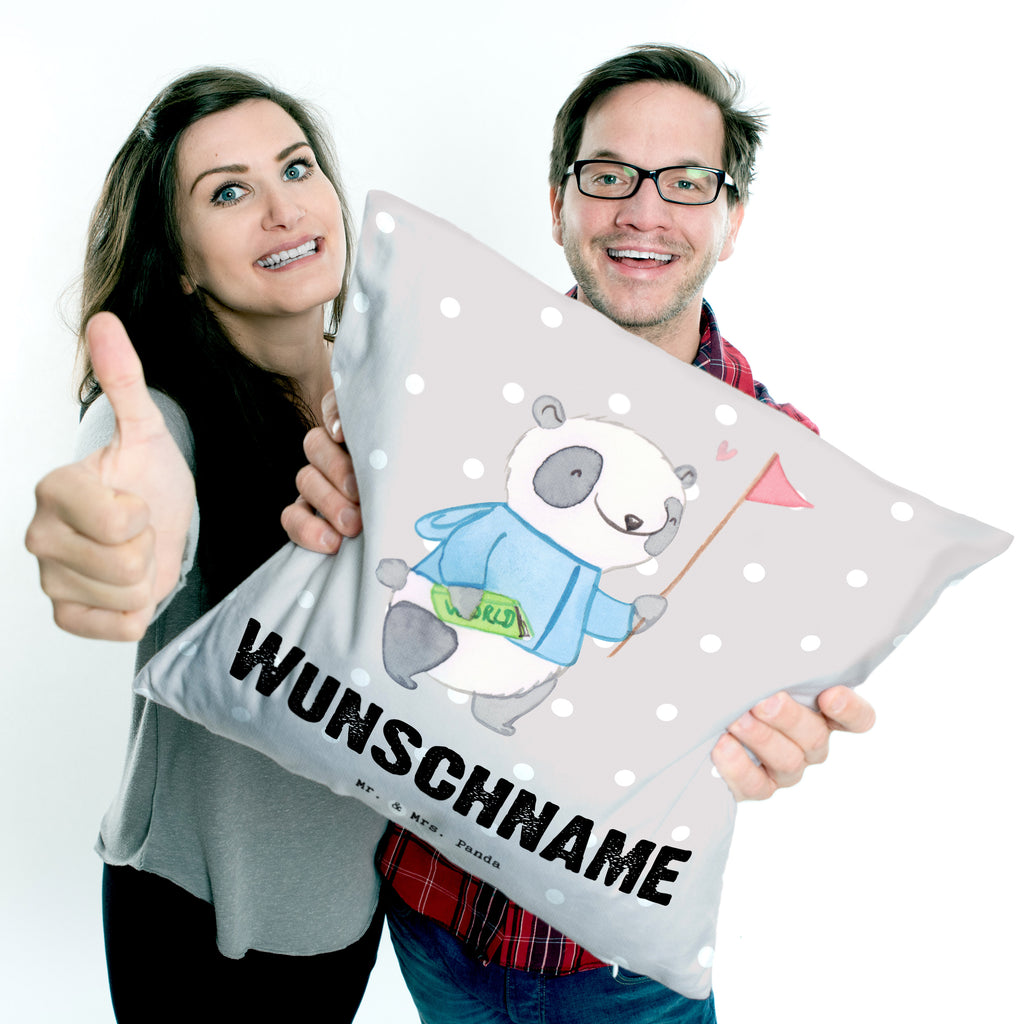 Personalisiertes Kissen Reiseleiter mit Herz Kissen, personalisiert, Name, Wunschname, bedrucken, Kopfkissen, Beruf, Ausbildung, Jubiläum, Abschied, Rente, Kollege, Kollegin, Geschenk, Schenken, Arbeitskollege, Mitarbeiter, Firma, Danke, Dankeschön