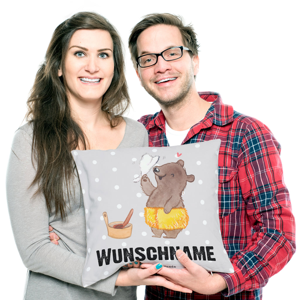 Personalisiertes Kissen Saunameister mit Herz Kissen, personalisiert, Name, Wunschname, bedrucken, Kopfkissen, Beruf, Ausbildung, Jubiläum, Abschied, Rente, Kollege, Kollegin, Geschenk, Schenken, Arbeitskollege, Mitarbeiter, Firma, Danke, Dankeschön