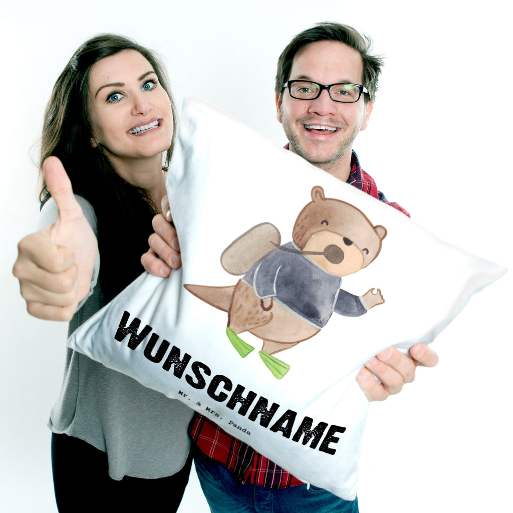 Personalisiertes Kissen Taucher mit Herz Kissen, personalisiert, Name, Wunschname, bedrucken, Kopfkissen, Beruf, Ausbildung, Jubiläum, Abschied, Rente, Kollege, Kollegin, Geschenk, Schenken, Arbeitskollege, Mitarbeiter, Firma, Danke, Dankeschön