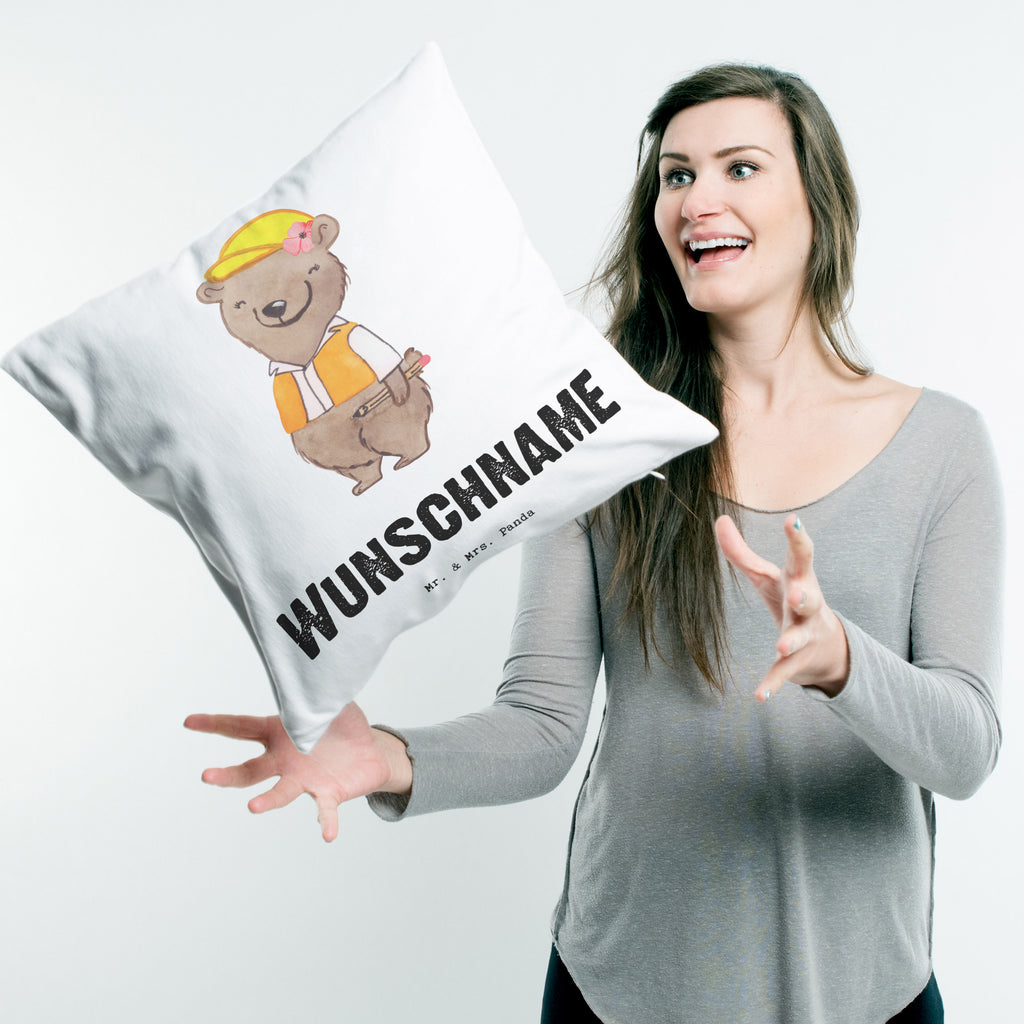 Personalisiertes Kissen Bauingenieurin mit Herz Kissen, personalisiert, Name, Wunschname, bedrucken, Kopfkissen, Beruf, Ausbildung, Jubiläum, Abschied, Rente, Kollege, Kollegin, Geschenk, Schenken, Arbeitskollege, Mitarbeiter, Firma, Danke, Dankeschön, Bauingenieurin, Statikerin, Ingeniuerin, Baustelle, Studium