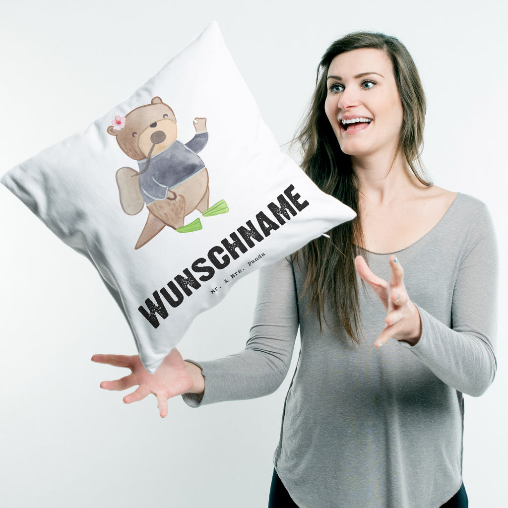 Personalisiertes Kissen Taucherin mit Herz Kissen, personalisiert, Name, Wunschname, bedrucken, Kopfkissen, Beruf, Ausbildung, Jubiläum, Abschied, Rente, Kollege, Kollegin, Geschenk, Schenken, Arbeitskollege, Mitarbeiter, Firma, Danke, Dankeschön