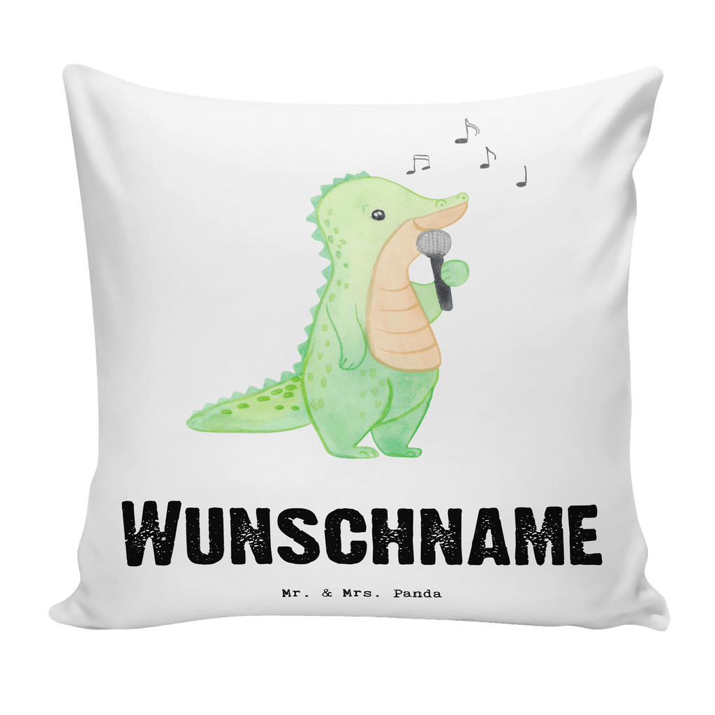 Personalisiertes Kissen Krokodil Singen Tage Kissen, personalisiert, Name, Wunschname, bedrucken, Kopfkissen, Geschenk, Sport, Sportart, Hobby, Schenken, Danke, Dankeschön, Auszeichnung, Gewinn, Sportler, Singen, Band, Live Auftritt, Gesang, Hobbysänger