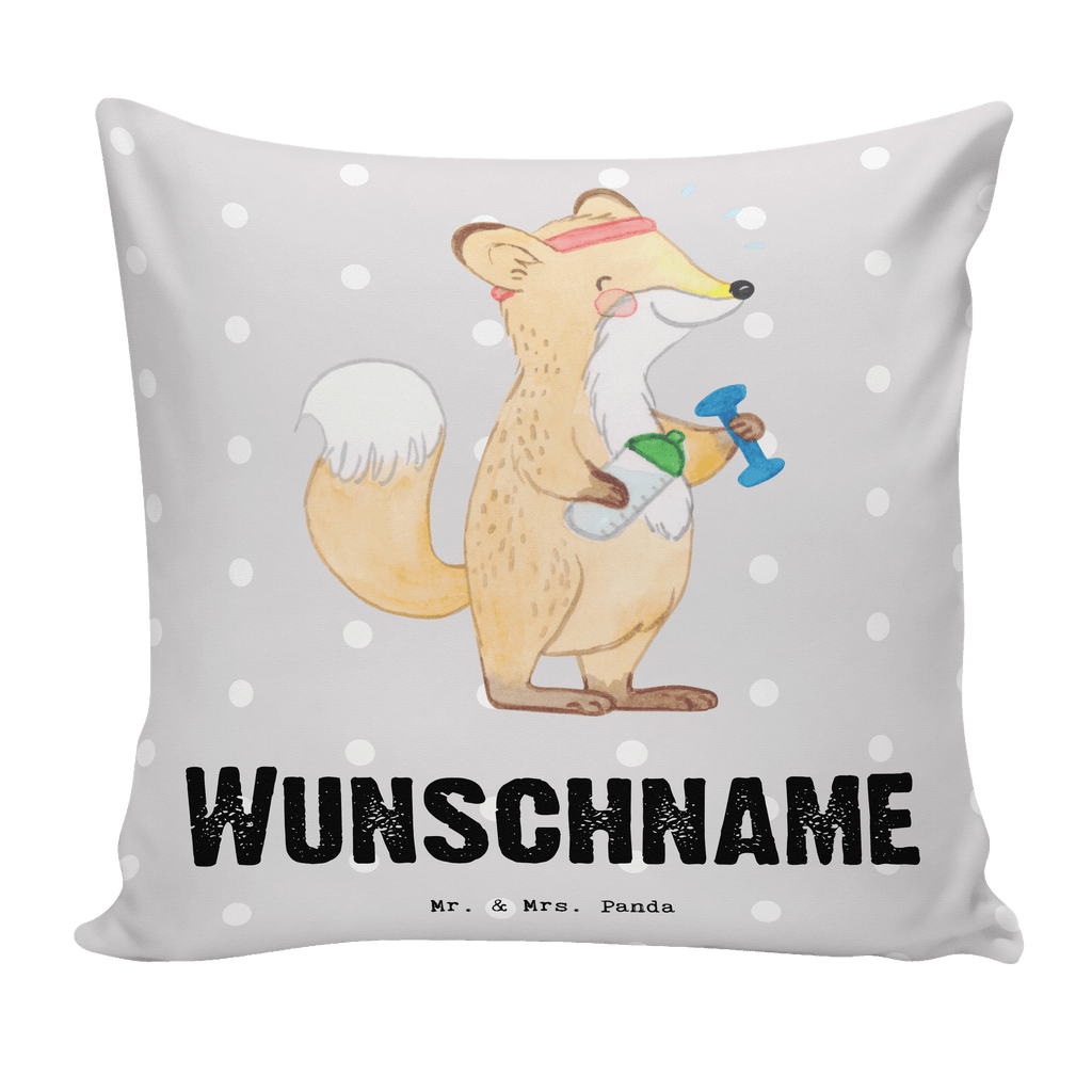 Personalisiertes Kissen Fuchs Fitness Tage Kissen, personalisiert, Name, Wunschname, bedrucken, Kopfkissen, Geschenk, Sport, Sportart, Hobby, Schenken, Danke, Dankeschön, Auszeichnung, Gewinn, Sportler, Fitness, Sport treiben, Fitnessstudio, Sportclub, Kraftsport