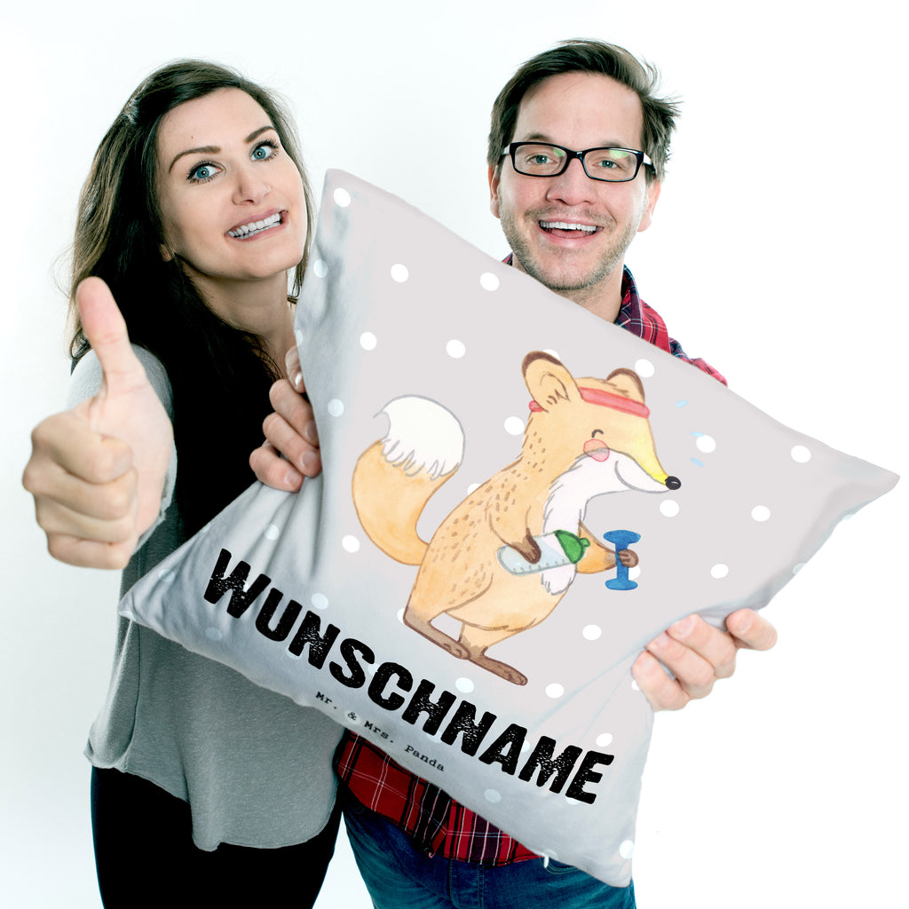 Personalisiertes Kissen Fuchs Fitness Tage Kissen, personalisiert, Name, Wunschname, bedrucken, Kopfkissen, Geschenk, Sport, Sportart, Hobby, Schenken, Danke, Dankeschön, Auszeichnung, Gewinn, Sportler, Fitness, Sport treiben, Fitnessstudio, Sportclub, Kraftsport