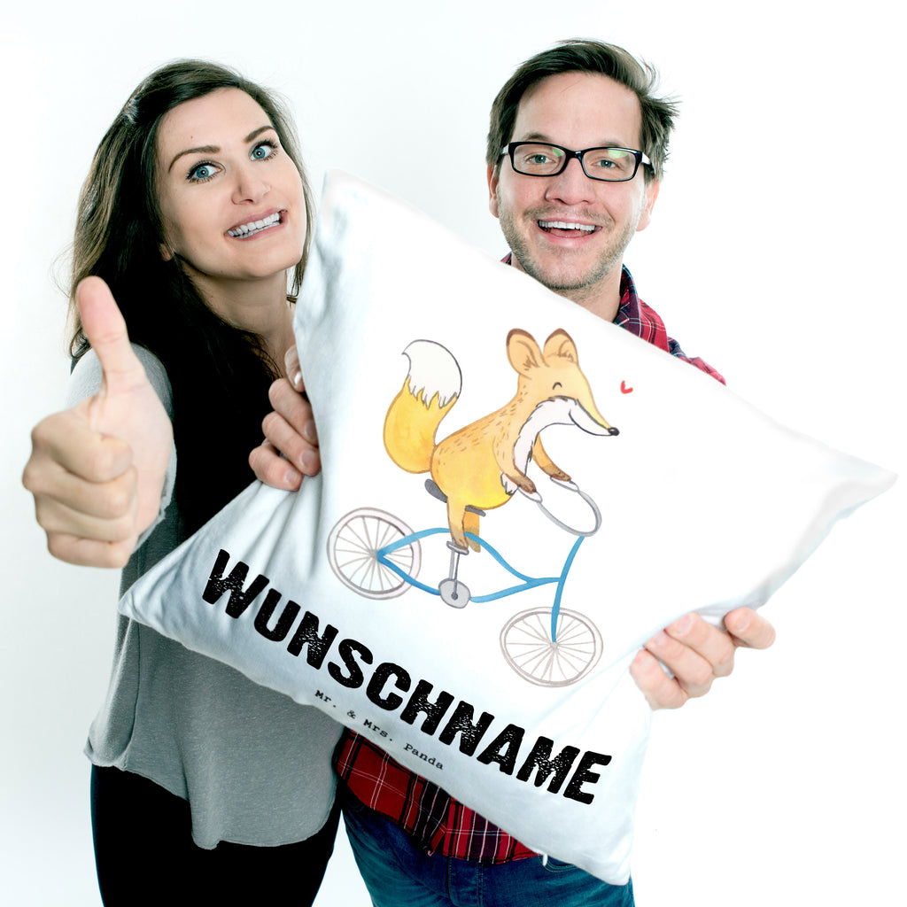 Personalisiertes Kissen Fuchs Fahrrad fahren Tage Kissen, personalisiert, Name, Wunschname, bedrucken, Kopfkissen, Geschenk, Sport, Sportart, Hobby, Schenken, Danke, Dankeschön, Auszeichnung, Gewinn, Sportler, Fahrrad fahren, Radeln, Trekking, Mountainbiking, Radsport