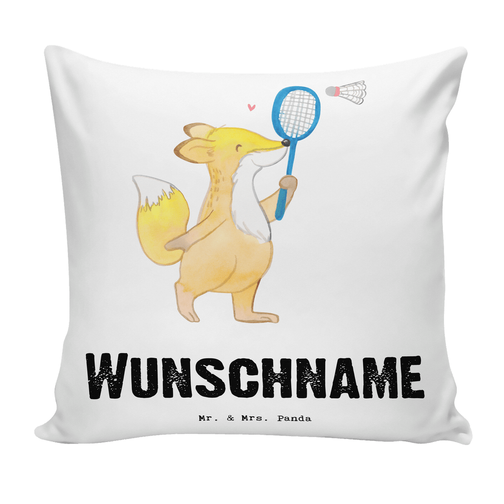 Personalisiertes Kissen Fuchs Federball spielen Tage Kissen, personalisiert, Name, Wunschname, bedrucken, Kopfkissen, Geschenk, Sport, Sportart, Hobby, Schenken, Danke, Dankeschön, Auszeichnung, Gewinn, Sportler, Federball spielen, Badminton