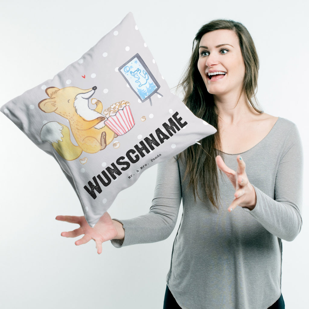 Personalisiertes Kissen Fuchs Filme gucken Tage Kissen, personalisiert, Name, Wunschname, bedrucken, Kopfkissen, Geschenk, Sport, Sportart, Hobby, Schenken, Danke, Dankeschön, Auszeichnung, Gewinn, Sportler, Filmabend, Filme gucken, TV, Fernsehen, Kino