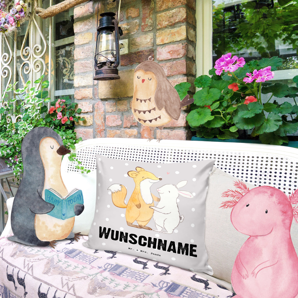 Personalisiertes Kissen Fuchs Hase Freunde treffen Tage Kissen, personalisiert, Name, Wunschname, bedrucken, Kopfkissen, Geschenk, Sport, Sportart, Hobby, Schenken, Danke, Dankeschön, Auszeichnung, Gewinn, Sportler, Freunde treffen