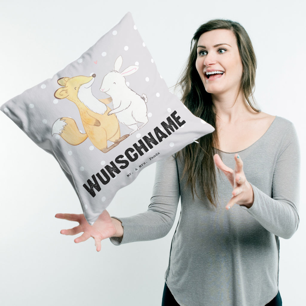 Personalisiertes Kissen Fuchs Hase Freunde treffen Tage Kissen, personalisiert, Name, Wunschname, bedrucken, Kopfkissen, Geschenk, Sport, Sportart, Hobby, Schenken, Danke, Dankeschön, Auszeichnung, Gewinn, Sportler, Freunde treffen