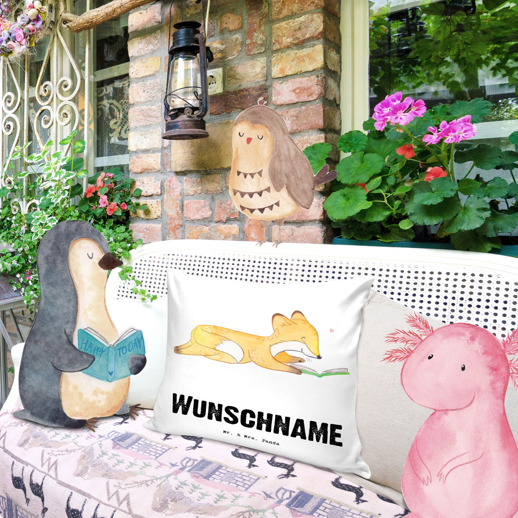 Personalisiertes Kissen Fuchs Lesen Tage Kissen, personalisiert, Name, Wunschname, bedrucken, Kopfkissen, Geschenk, Sport, Sportart, Hobby, Schenken, Danke, Dankeschön, Auszeichnung, Gewinn, Sportler, lesen, Bücher lesen, Bücherwurm