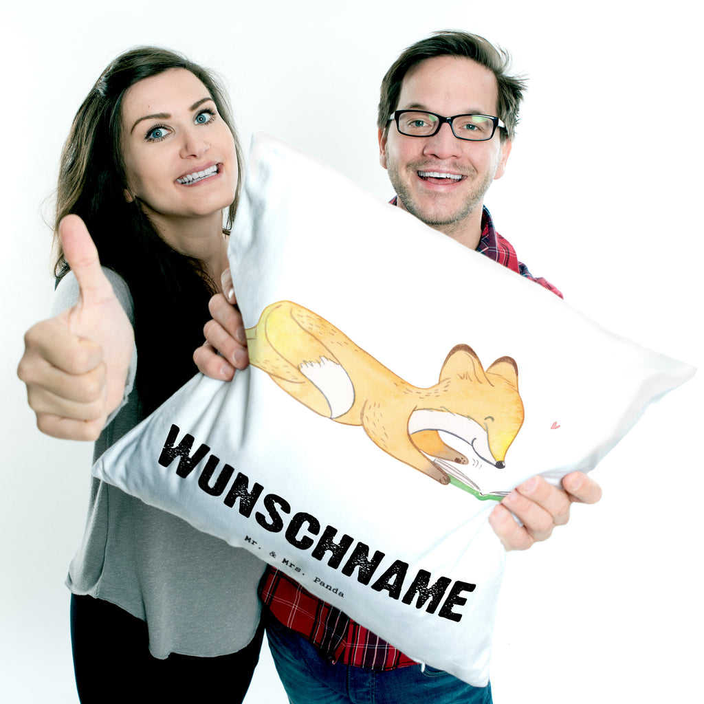 Personalisiertes Kissen Fuchs Lesen Tage Kissen, personalisiert, Name, Wunschname, bedrucken, Kopfkissen, Geschenk, Sport, Sportart, Hobby, Schenken, Danke, Dankeschön, Auszeichnung, Gewinn, Sportler, lesen, Bücher lesen, Bücherwurm