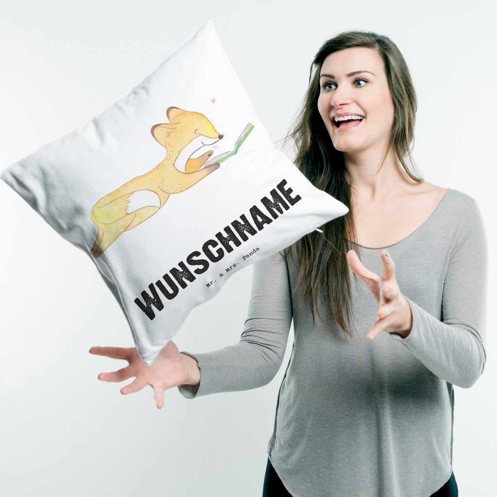 Personalisiertes Kissen Fuchs Lesen Tage Kissen, personalisiert, Name, Wunschname, bedrucken, Kopfkissen, Geschenk, Sport, Sportart, Hobby, Schenken, Danke, Dankeschön, Auszeichnung, Gewinn, Sportler, lesen, Bücher lesen, Bücherwurm