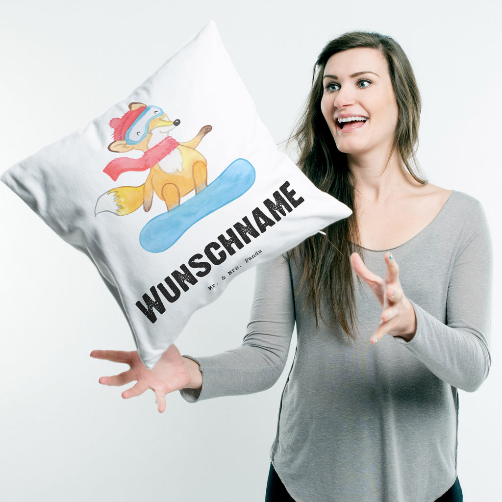 Personalisiertes Kissen Fuchs Snowboarden Tage Kissen, personalisiert, Name, Wunschname, bedrucken, Kopfkissen, Geschenk, Sport, Sportart, Hobby, Schenken, Danke, Dankeschön, Auszeichnung, Gewinn, Sportler, Snowboard, snowboarden, Wintersport, Snowboardschule, Winterurlaub