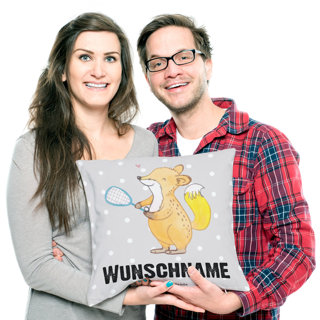 Personalisiertes Kissen Fuchs Squash spielen Tage Kissen, personalisiert, Name, Wunschname, bedrucken, Kopfkissen, Geschenk, Sport, Sportart, Hobby, Schenken, Danke, Dankeschön, Auszeichnung, Gewinn, Sportler, Squash spielen, Squashhalle, Ballsport