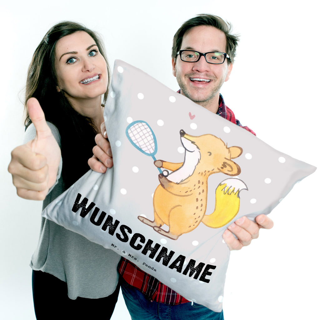 Personalisiertes Kissen Fuchs Squash spielen Tage Kissen, personalisiert, Name, Wunschname, bedrucken, Kopfkissen, Geschenk, Sport, Sportart, Hobby, Schenken, Danke, Dankeschön, Auszeichnung, Gewinn, Sportler, Squash spielen, Squashhalle, Ballsport