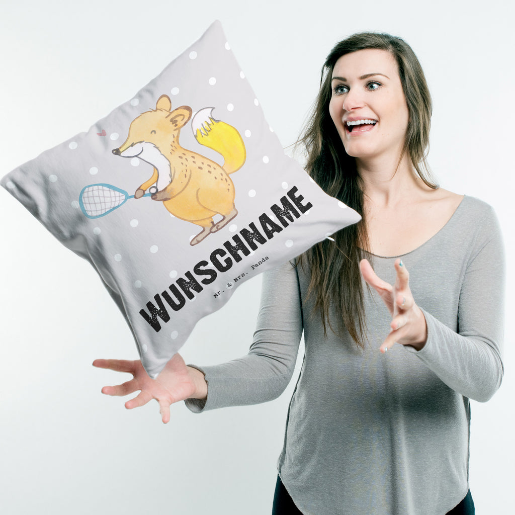 Personalisiertes Kissen Fuchs Squash spielen Tage Kissen, personalisiert, Name, Wunschname, bedrucken, Kopfkissen, Geschenk, Sport, Sportart, Hobby, Schenken, Danke, Dankeschön, Auszeichnung, Gewinn, Sportler, Squash spielen, Squashhalle, Ballsport