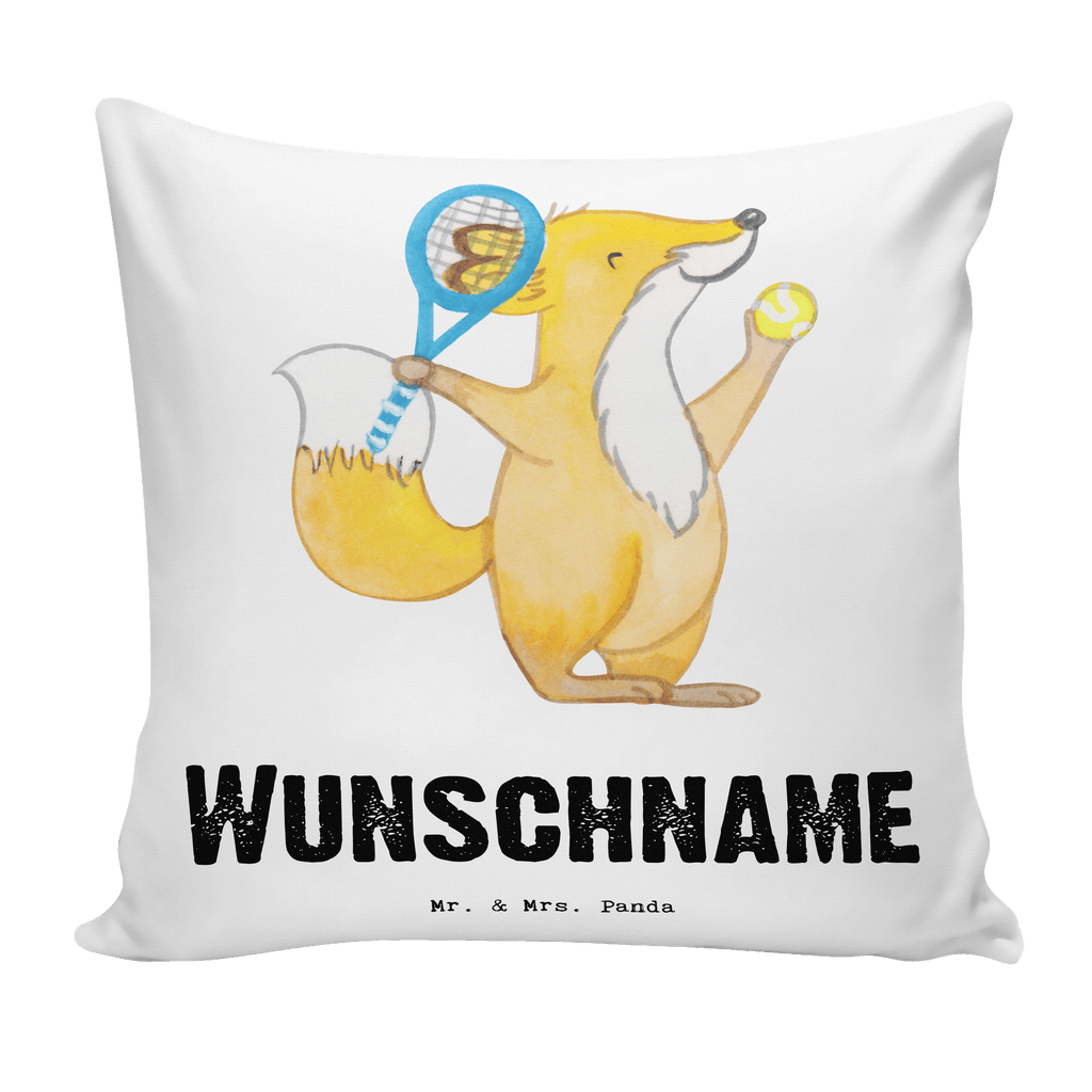 Personalisiertes Kissen Fuchs Tennis spielen Tage Kissen, personalisiert, Name, Wunschname, bedrucken, Kopfkissen, Geschenk, Sport, Sportart, Hobby, Schenken, Danke, Dankeschön, Auszeichnung, Gewinn, Sportler, Tennis spielen, Tennisclub, Tennisverein, Tennis Turnier, Ballsportart