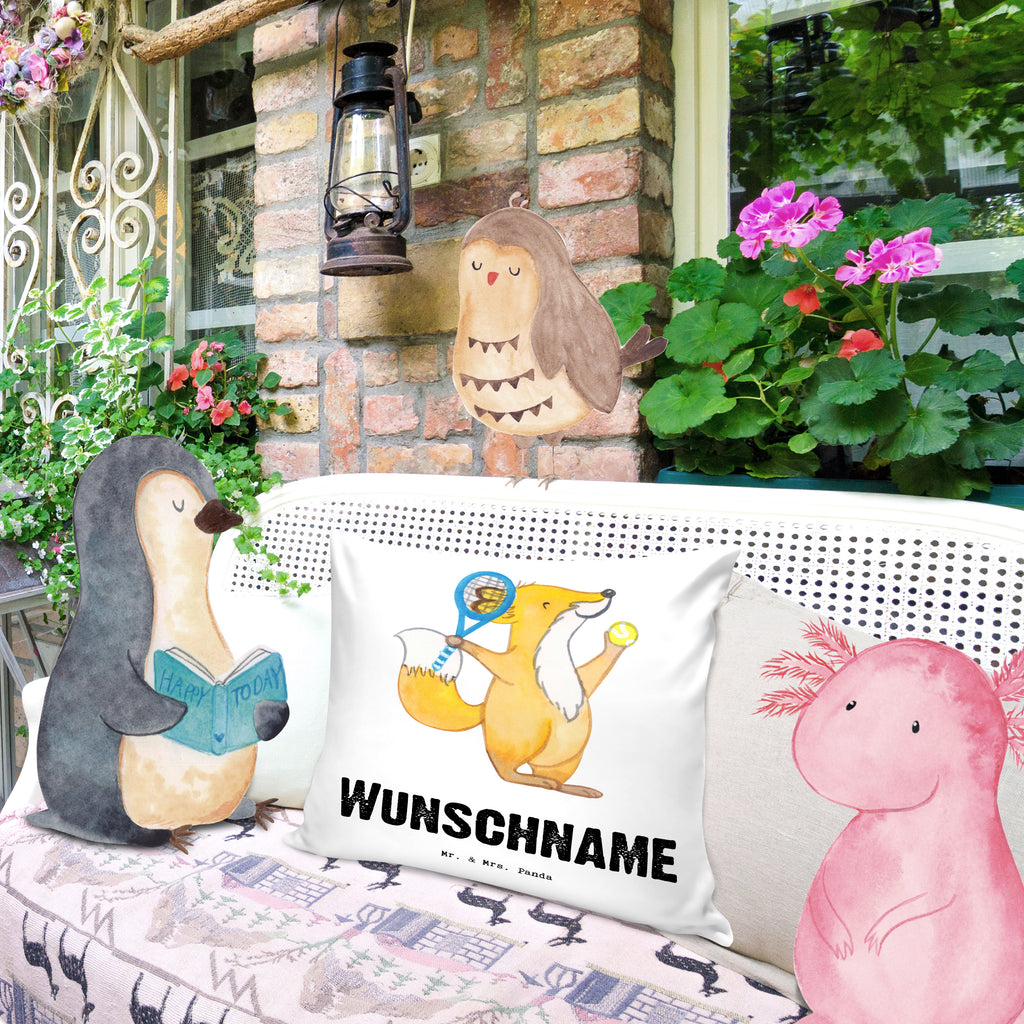 Personalisiertes Kissen Fuchs Tennis spielen Tage Kissen, personalisiert, Name, Wunschname, bedrucken, Kopfkissen, Geschenk, Sport, Sportart, Hobby, Schenken, Danke, Dankeschön, Auszeichnung, Gewinn, Sportler, Tennis spielen, Tennisclub, Tennisverein, Tennis Turnier, Ballsportart