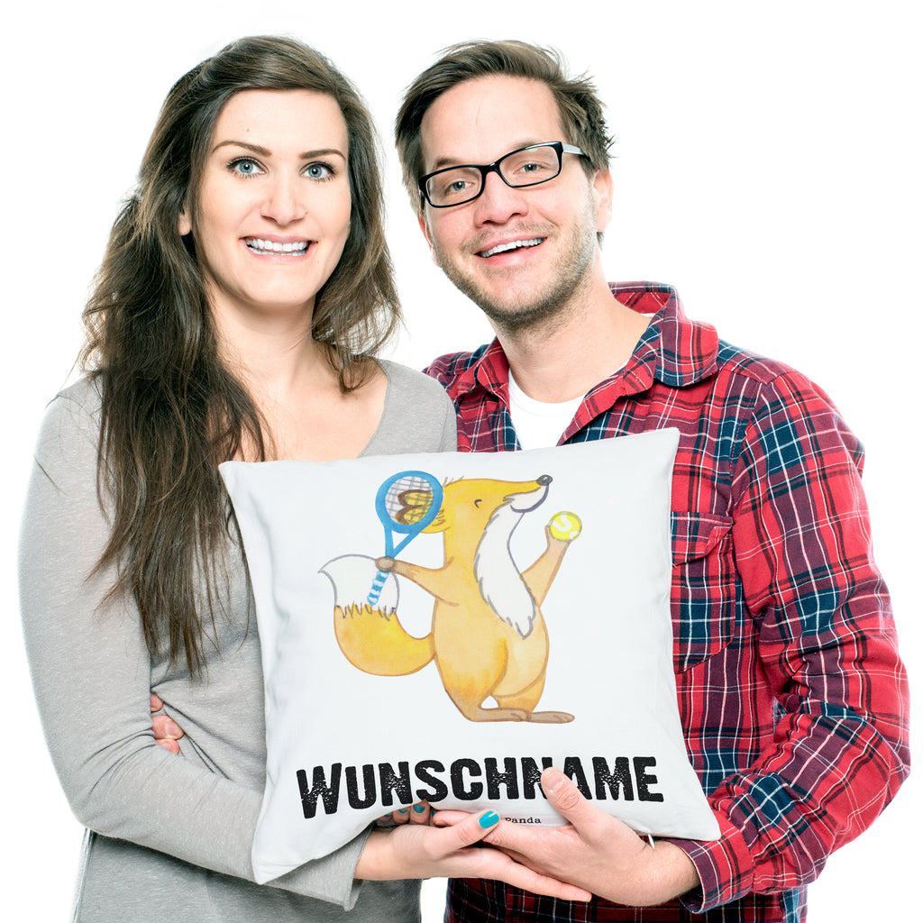 Personalisiertes Kissen Fuchs Tennis spielen Tage Kissen, personalisiert, Name, Wunschname, bedrucken, Kopfkissen, Geschenk, Sport, Sportart, Hobby, Schenken, Danke, Dankeschön, Auszeichnung, Gewinn, Sportler, Tennis spielen, Tennisclub, Tennisverein, Tennis Turnier, Ballsportart