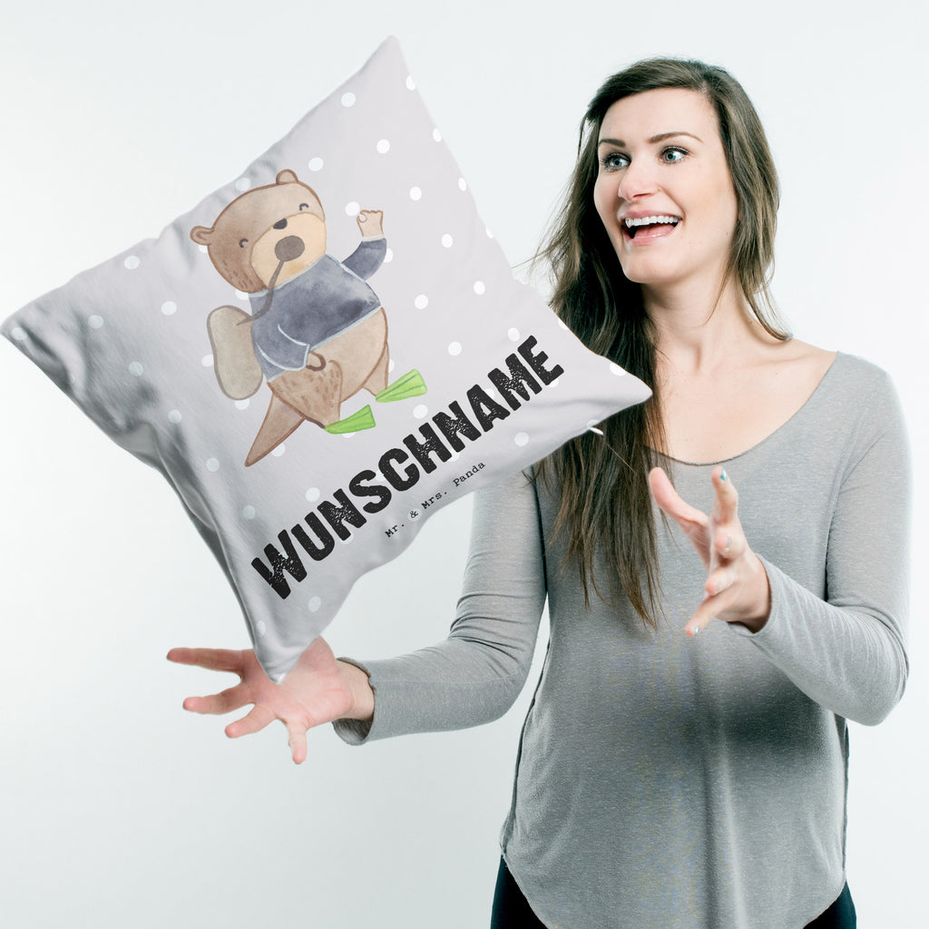 Personalisiertes Kissen Tauchlehrer mit Herz Kissen, personalisiert, Name, Wunschname, bedrucken, Kopfkissen, Beruf, Ausbildung, Jubiläum, Abschied, Rente, Kollege, Kollegin, Geschenk, Schenken, Arbeitskollege, Mitarbeiter, Firma, Danke, Dankeschön