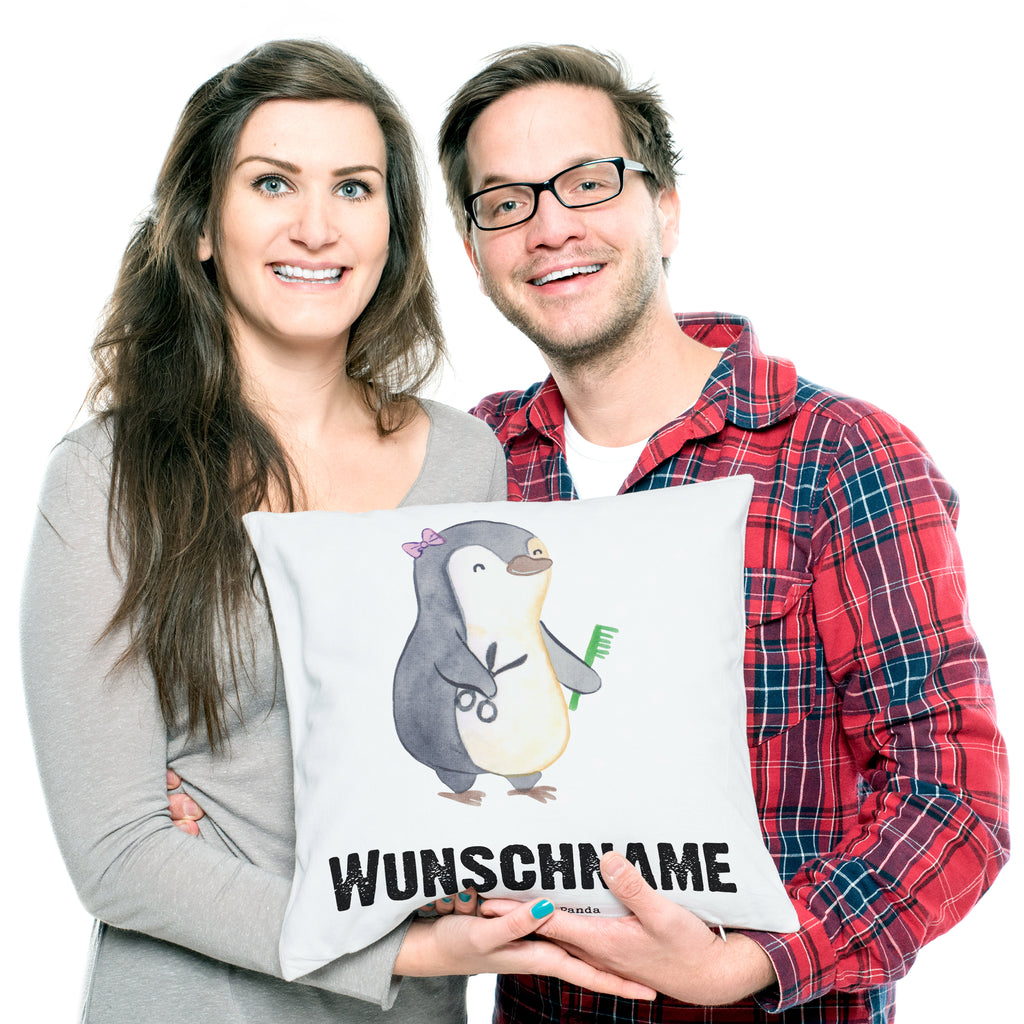 Personalisiertes Kissen Friseurin mit Herz Kissen, personalisiert, Name, Wunschname, bedrucken, Kopfkissen, Beruf, Ausbildung, Jubiläum, Abschied, Rente, Kollege, Kollegin, Geschenk, Schenken, Arbeitskollege, Mitarbeiter, Firma, Danke, Dankeschön, Frisörin, Haarstylistin, Frisörbesuch, Friseursalon, Eröffnung Friseur