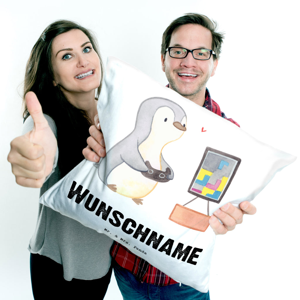 Personalisiertes Kissen Pinguin Zocken Tage Kissen, personalisiert, Name, Wunschname, bedrucken, Kopfkissen, Geschenk, Sport, Sportart, Hobby, Schenken, Danke, Dankeschön, Auszeichnung, Gewinn, Sportler, Zocken, Gaming, Videospiele, Videogames