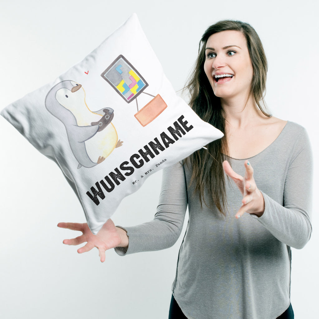 Personalisiertes Kissen Pinguin Zocken Tage Kissen, personalisiert, Name, Wunschname, bedrucken, Kopfkissen, Geschenk, Sport, Sportart, Hobby, Schenken, Danke, Dankeschön, Auszeichnung, Gewinn, Sportler, Zocken, Gaming, Videospiele, Videogames