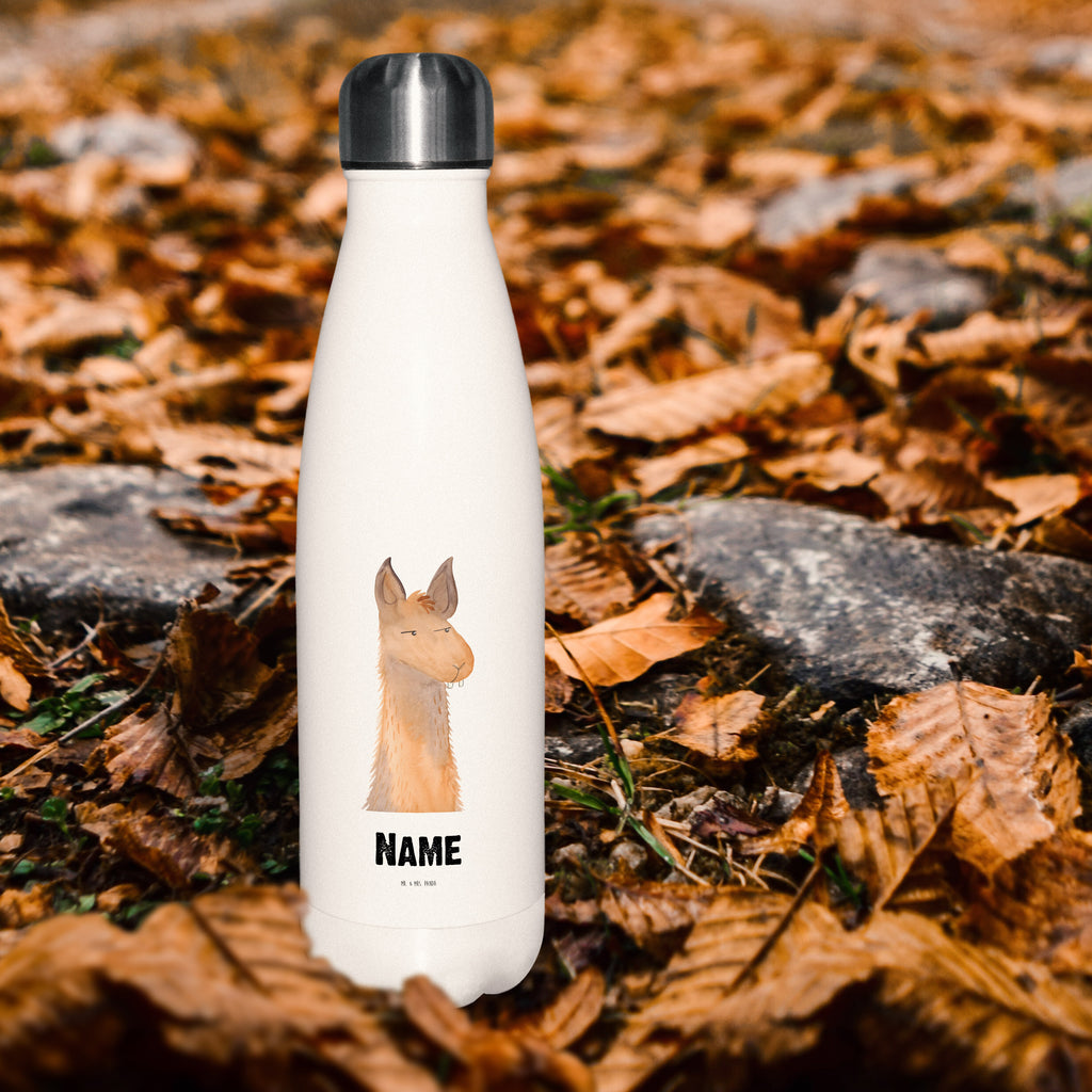 Personalisierte Thermosflasche Lamakopf genervt Personalisierte Isolierflasche, Personalisierte Thermoflasche, Personalisierte Trinkflasche, Trinkflasche Mit Namen, Wunschname, Bedrucken, Namensflasche, Lama, Alpaka, Lamas, Recht haben, genervt sein, Freundin, beste Freundin, Partnerin, Büro, Büroalltag, Chef, Chefin, Azubi