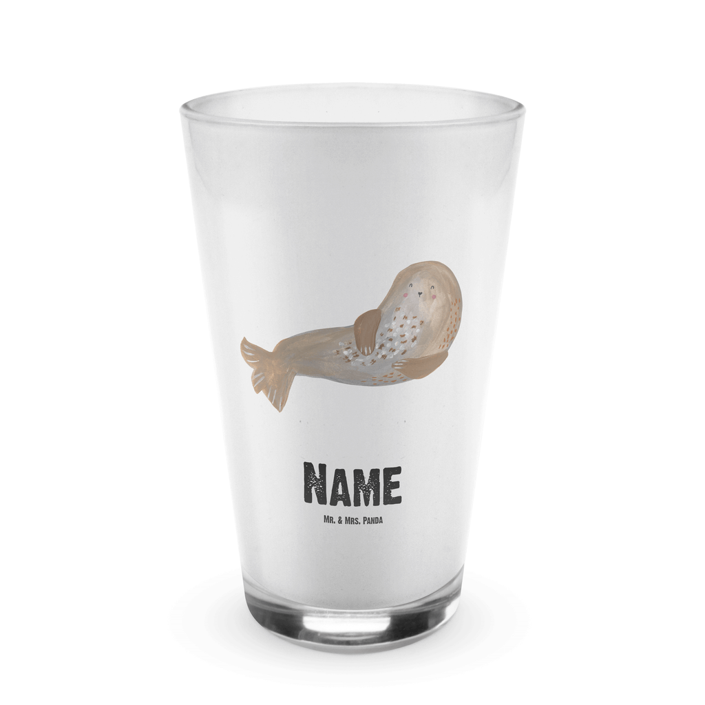 Personalisiertes Glas Robbe lachend Bedrucktes Glas, Glas mit Namen, Namensglas, Glas personalisiert, Name, Bedrucken, Tiermotive, Gute Laune, lustige Sprüche, Tiere, Robbe, Robben, Seehund, Strand, Meerestier, Ostsee, Nordsee
