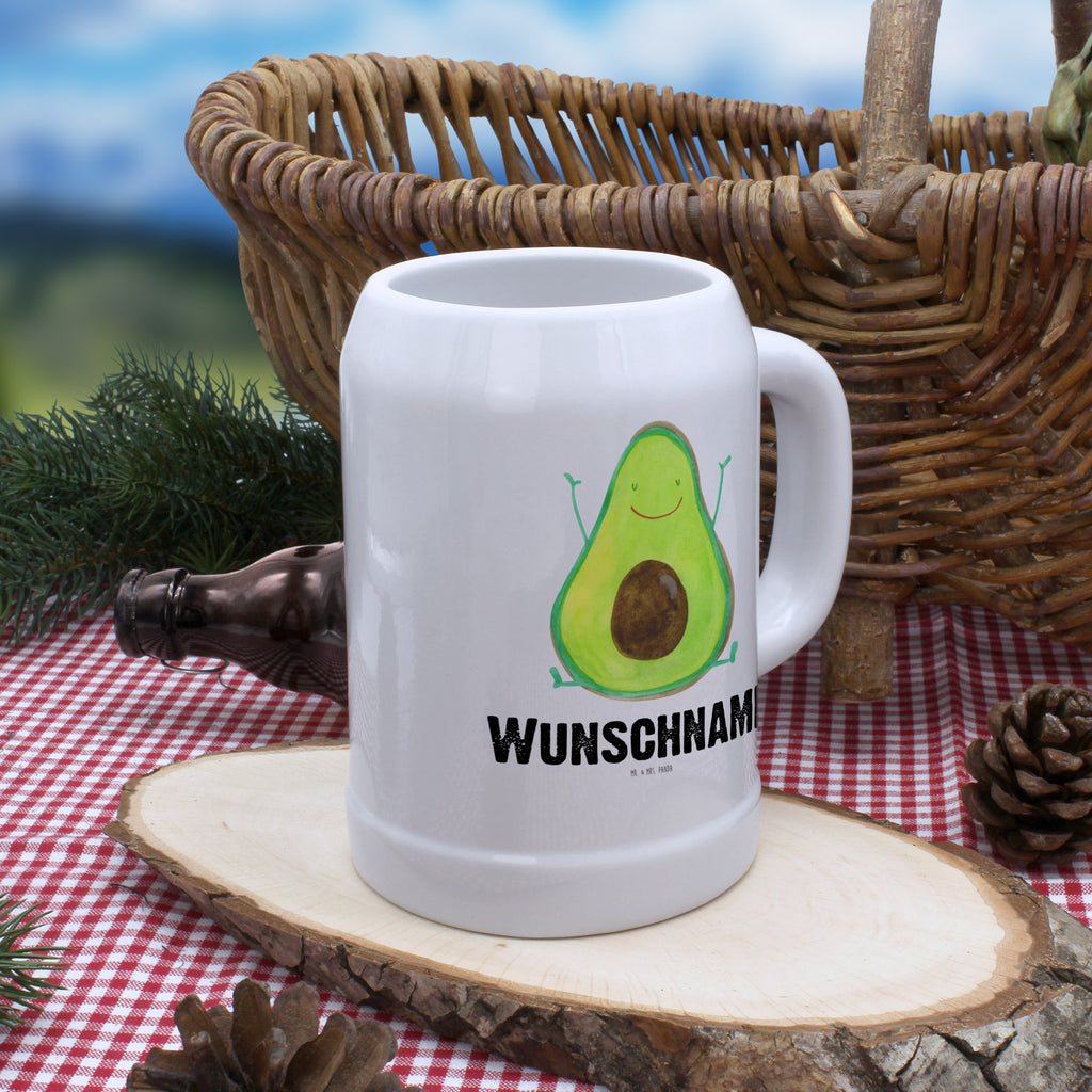 Personalisierter Bierkrug Avocado Happy Bierkrug mit Namen, Bierkrug personalisieren, Bierglas mit Namen, Personalisierung, Bedrucken, Avocado, Veggie, Vegan, Gesund, Chaos