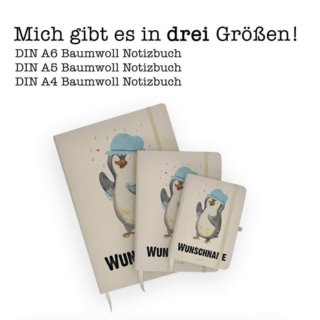 DIN A4 Personalisiertes Notizbuch Pinguin duscht Personalisiertes Notizbuch, Notizbuch mit Namen, Notizbuch bedrucken, Personalisierung, Namensbuch, Namen, Pinguin, Pinguine, Dusche, duschen, Lebensmotto, Motivation, Neustart, Neuanfang, glücklich sein