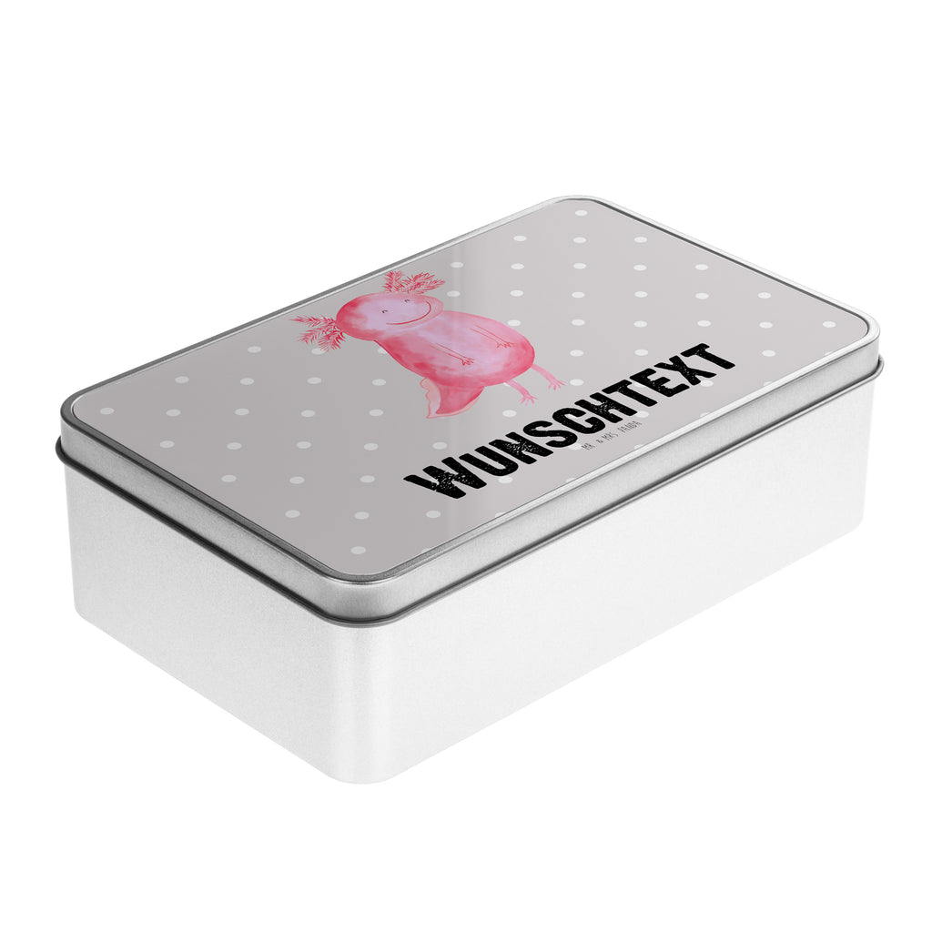 Personalisierte Metalldose Axolotl glücklich Personalisierte Metalldose, Dose mit Namen, Namensdose, Kiste mit Namen, Namenskiste, Axolotl, Molch, Axolot, Schwanzlurch, Lurch, Lurche, Motivation, gute Laune