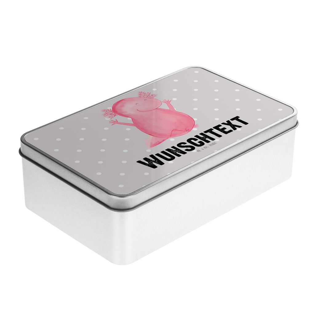 Personalisierte Metalldose Axolotl Hurra Personalisierte Metalldose, Dose mit Namen, Namensdose, Kiste mit Namen, Namenskiste, Axolotl, Molch, Axolot, Schwanzlurch, Lurch, Lurche, fröhlich, Spaß, Freude, Motivation, Zufriedenheit