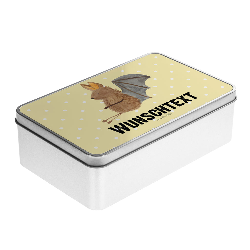 Personalisierte Metalldose Fledermaus sitzend Personalisierte Metalldose, Dose mit Namen, Namensdose, Kiste mit Namen, Namenskiste, süße Tiermotive, gute Laune, lustige Sprüche, Tiere, Fledermaus, Fledermäuse, Motivation, entspannen