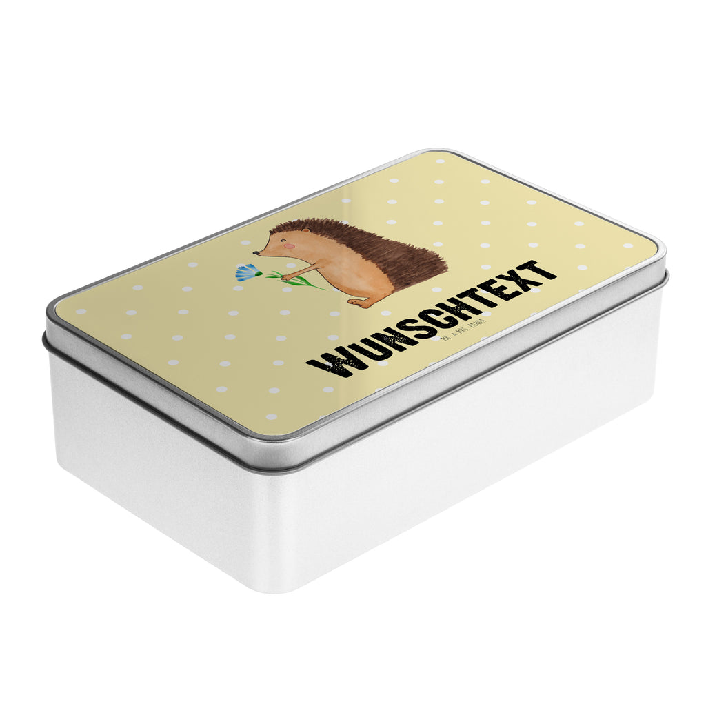 Personalisierte Metalldose Igel mit Blume Personalisierte Metalldose, Dose mit Namen, Namensdose, Kiste mit Namen, Namenskiste, Tiermotive, Gute Laune, lustige Sprüche, Tiere, Igel, Gute Besserung, Genesungswünsche, Krankheit, Krankenhaus, krank, Besuch