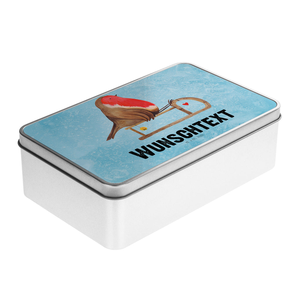 Personalisierte Metalldose Rotkehlchen Schlitten Personalisierte Metalldose, Dose mit Namen, Namensdose, Kiste mit Namen, Namenskiste, Winter, Weihnachten, Weihnachtsdeko, Nikolaus, Advent, Heiligabend, Wintermotiv, Schlitten, Vogel