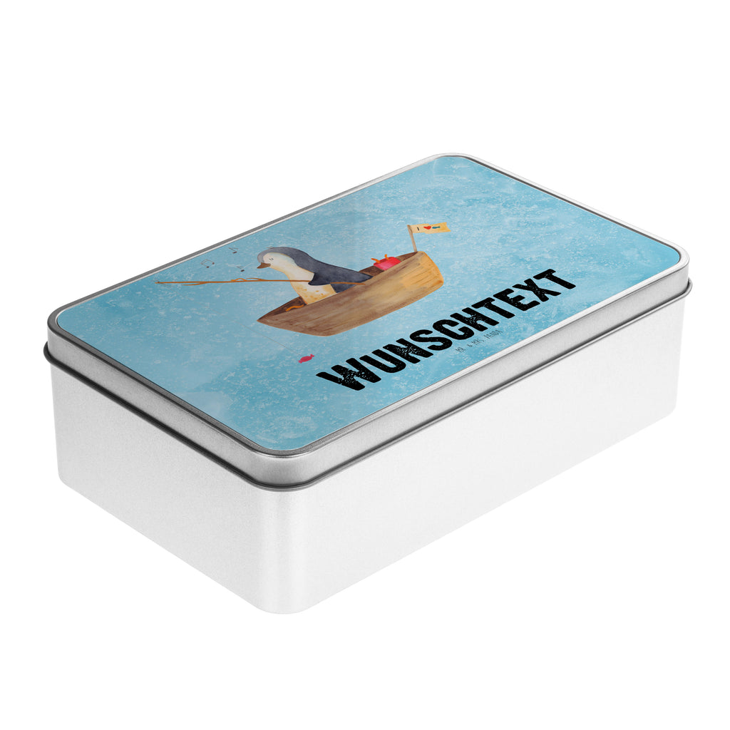 Personalisierte Metalldose Pinguin Angelboot Personalisierte Metalldose, Dose mit Namen, Namensdose, Kiste mit Namen, Namenskiste, Pinguin, Pinguine, Angeln, Boot, Angelboot, Lebenslust, Leben, genießen, Motivation, Neustart, Neuanfang, Trennung, Scheidung, Geschenkidee Liebeskummer