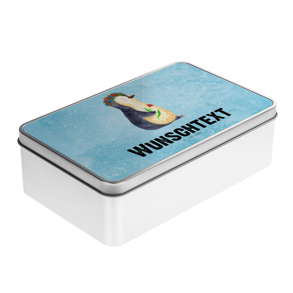 Personalisierte Metalldose Pinguin Blumenkranz Personalisierte Metalldose, Dose mit Namen, Namensdose, Kiste mit Namen, Namenskiste, Pinguin, Pinguine, Blumenkranz, Universum, Leben, Wünsche, Ziele, Lebensziele, Motivation, Lebenslust, Liebeskummer, Geschenkidee