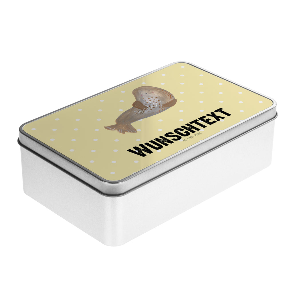 Personalisierte Metalldose Robbe lachend Personalisierte Metalldose, Dose mit Namen, Namensdose, Kiste mit Namen, Namenskiste, Tiermotive, Gute Laune, lustige Sprüche, Tiere, Robbe, Robben, Seehund, Strand, Meerestier, Ostsee, Nordsee
