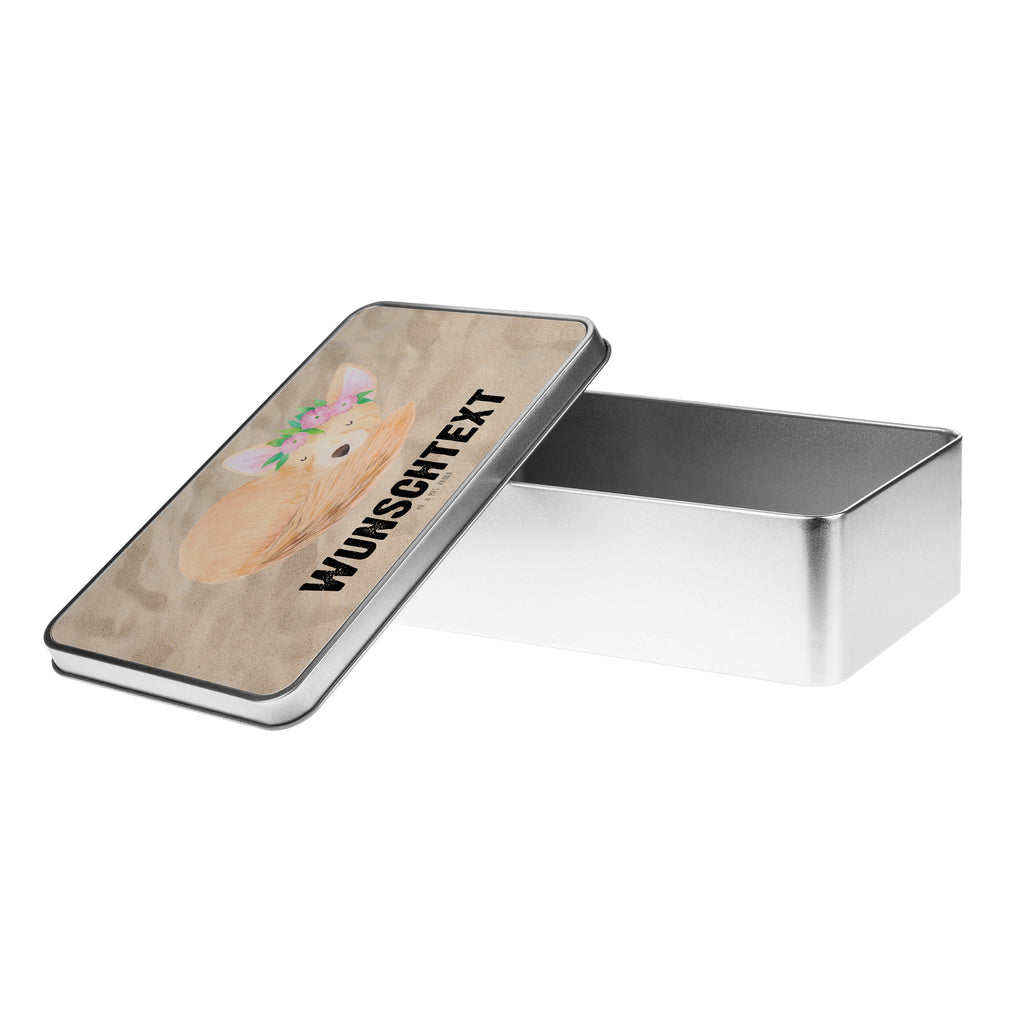 Personalisierte Metalldose Wüstenfuchs Blumenkranz Personalisierte Metalldose, Dose mit Namen, Namensdose, Kiste mit Namen, Namenskiste, Afrika, Wildtiere, Wüste, Wüstenfuchs, Blumen, Blumenkranz, Glücklich
